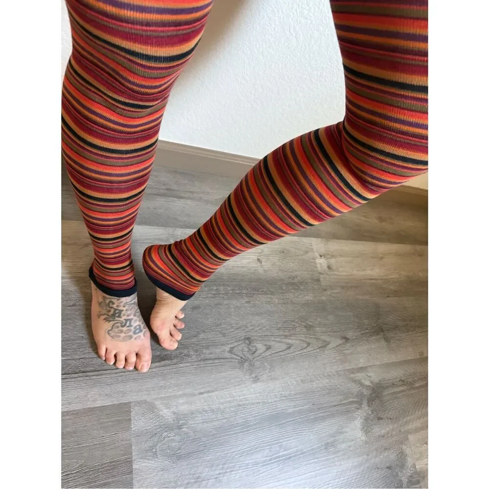 Striped Footless Tights Cotton Stretch Colorful Vibrant Bold